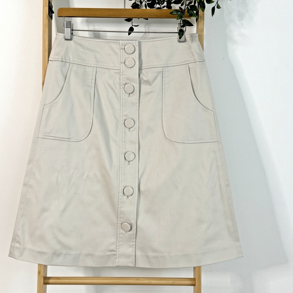 Grace Elements Y2K Ivory Button Front A-Line Skirt Women's 4 Cotton Pockets EUC